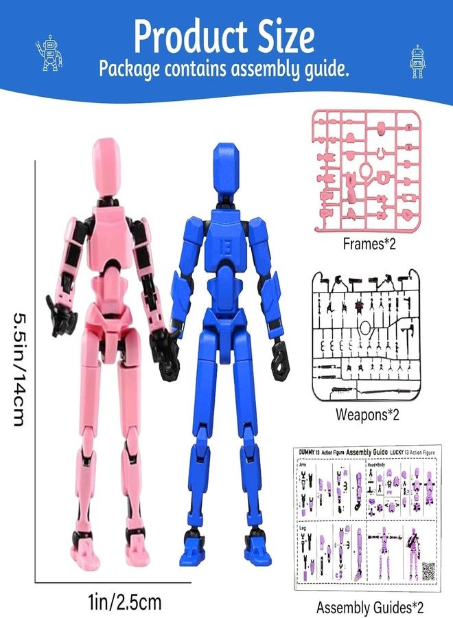 RAMONI 2 Pcs Action Figure, Dummy 13 Action Figure Toys, Polyarticular Movable Titan 13 Action Figure Action, Robot Toy 3D Printed Toys with 7 Accessories for Desktop Decor & Game Lovers - Image 3