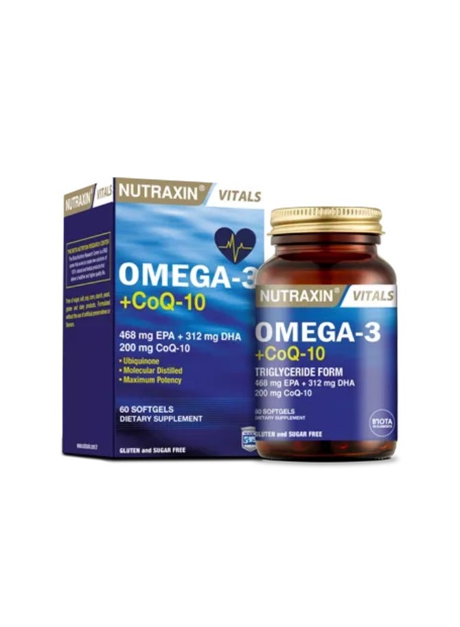 NUTRAXIN Nutraxin Omega-3 + CoQ-10 Maximum Potency Antioxidant and Fish Oil for Cardiac Support, Energy Metabolism 60 Tablets - Image 1