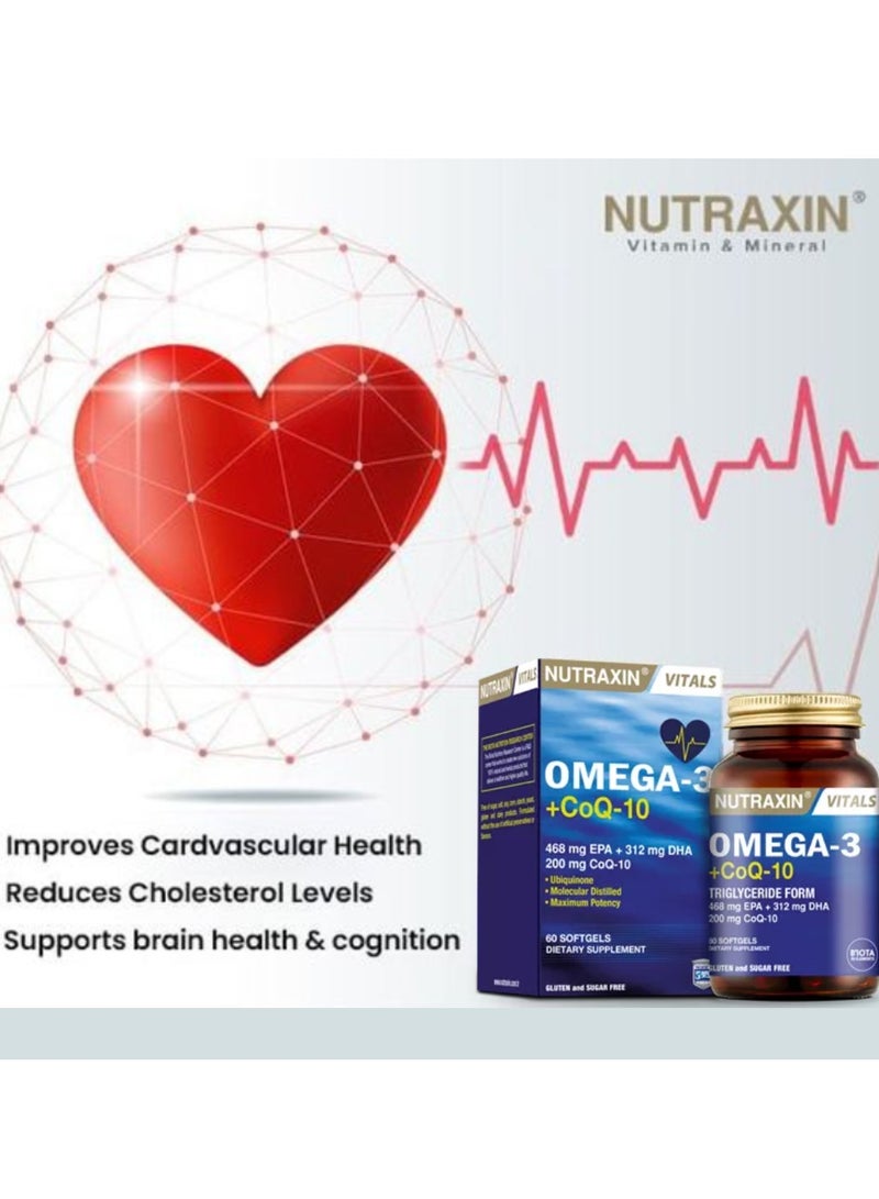 NUTRAXIN Nutraxin Omega-3 + CoQ-10 Maximum Potency Antioxidant and Fish Oil for Cardiac Support, Energy Metabolism 60 Tablets - Image 3