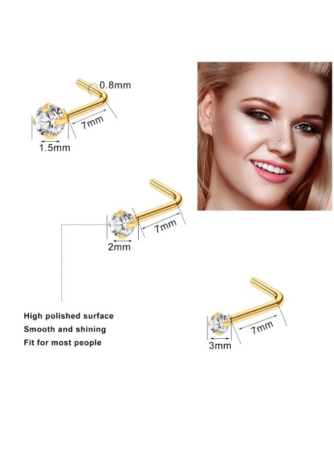 23-40 قطعة من حلقات وأزرار الأنف الذهبية – مقاس 18G و 20G – مجوهرات ثقب الأنف – شكل L، طوق وبرغي – مجوهرات للجسم للنساء والرجال - Image 3