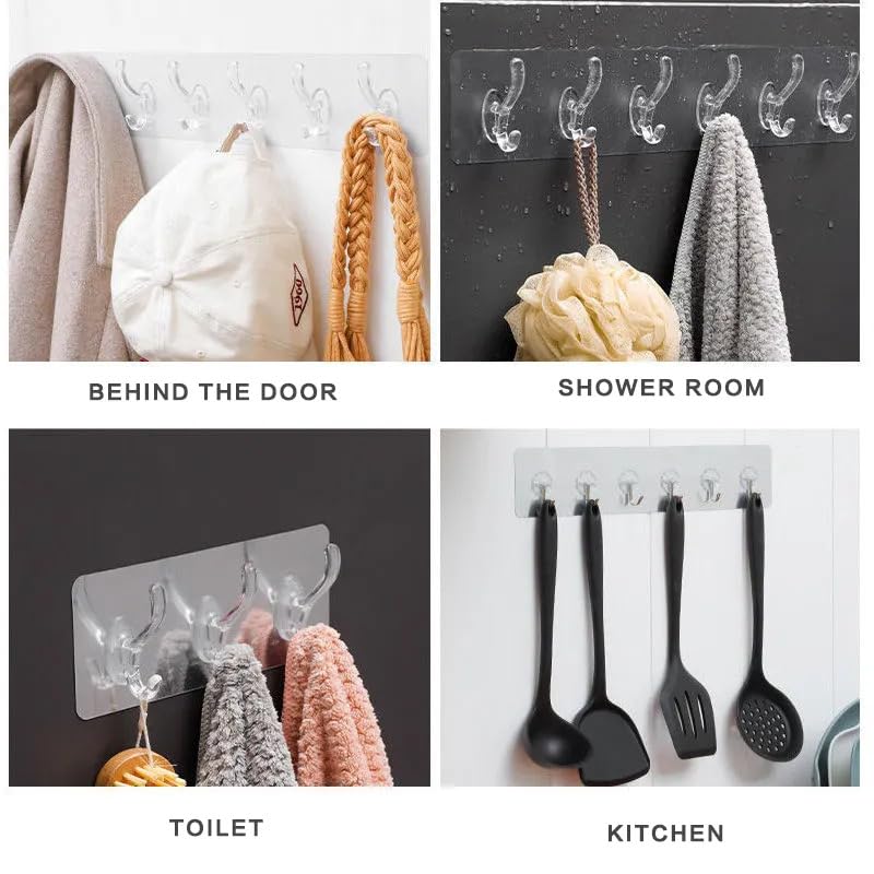 Style Keepers 13Pcs Rows Clear Multifunctional Transparent Sticky Hook Set Adhesive Sticker Hanger in Kitchen Bathroom Oilproof Home Wall Hanging Waterproof Seamless Invisible Strong Self Adhesive Wall Mounted  - Image 5
