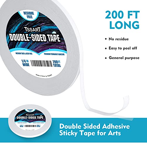 TSSART Ultra-Thin Permanent Double-Sided Tape - Double Sided Adhesive Sticky Tape for Arts, Crafts, Photography, Scrapbooking, Tear-by-Hand - Acid Free 1/4 Inch Wide 200FT Long Total - Image 2