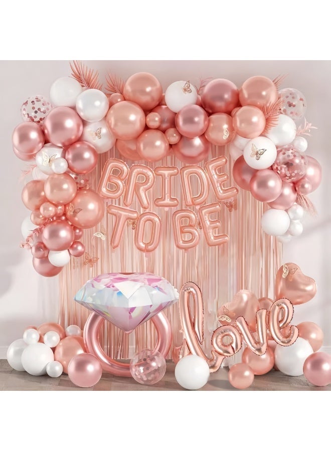 عالم البالونات مجموعة من 89 لافتة زينة للعروس باللون الذهبي الوردي، وخلفية مزينة بشراشيب، وبالونات احتفالية برسالة بخط اليد، وحفلات زفاف رومانسية، وحفلات خطوبة بمناسبة الذكرى السنوية - Image 1
