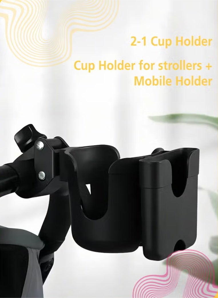 Universal Cup & Phone Holder, 2 in 1 Clip-On Drink Mount with 360° Rotation for Stroller, Wheelchair, Bike, Walker (Black) - Image 3
