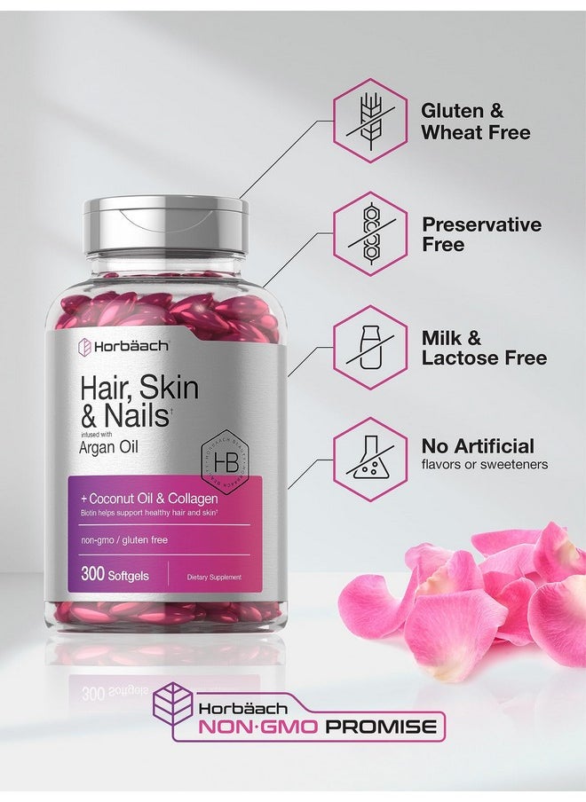 Horbaach Horbäach Hair Skin and Nails Vitamins | 300 Softgels | with Biotin and Collagen | Infused with Argan Oil and Coconut Oil | Non-GMO, Gluten Free Supplement 
