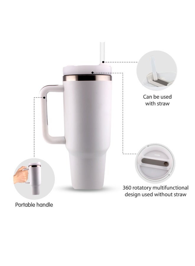 CRAVISTA 40 Oz Insulated Tumbler with Straw Stainless Steel Water Bottle for Kids and Adults | Vaccum Travel Mug, Leak Proof Flask for Hot & Cold | Sports Bottle for Men, Women (White) - Image 4