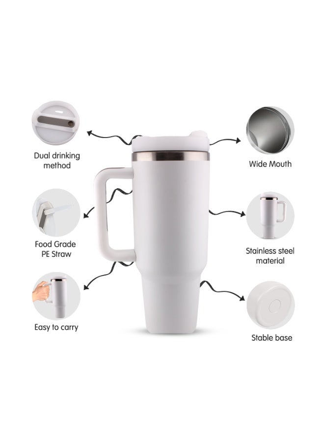 CRAVISTA 40 Oz Insulated Tumbler with Straw Stainless Steel Water Bottle for Kids and Adults | Vaccum Travel Mug, Leak Proof Flask for Hot & Cold | Sports Bottle for Men, Women (White) - Image 3
