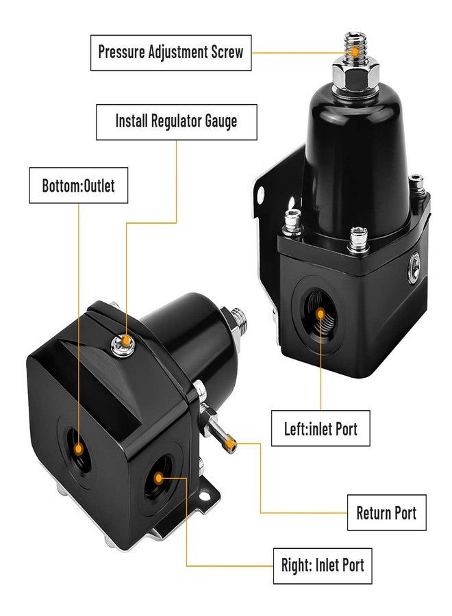 Plobeda EFI Fuel Pressure Regulator Kit with Bypass Return 0-100psi Pressure Gauge AN6-6AN Fuel Line Hose Fitting Connectors Kit Adjustable Universal Aluminum Black & Black - Image 4
