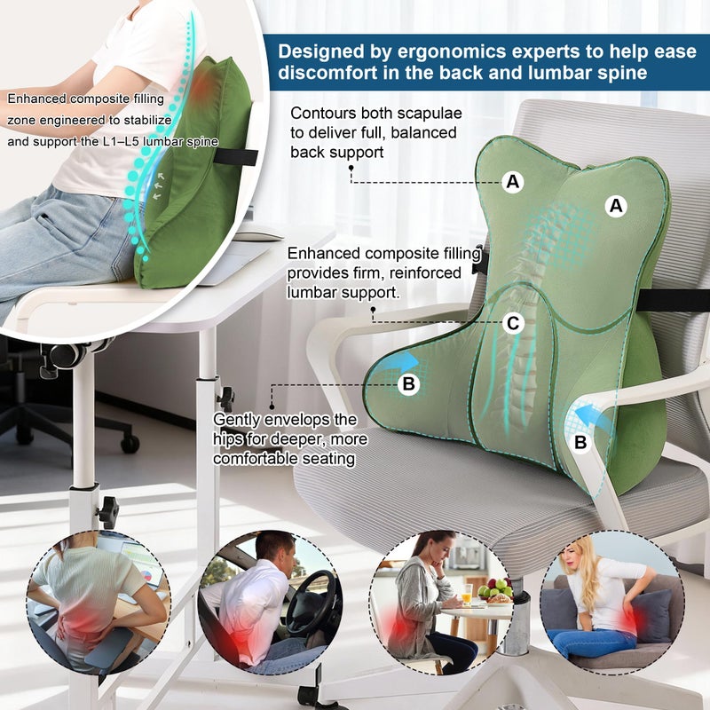 Ailuteie Lumbar Support Pillow(Pat. Pend) for Lower Back Pain Relief â€“ Multi-Functional Ergonomic Lumbar Cushion, Reading Pillow for Office Chair, Car Seat & Sofa,Olive Green - Image 4