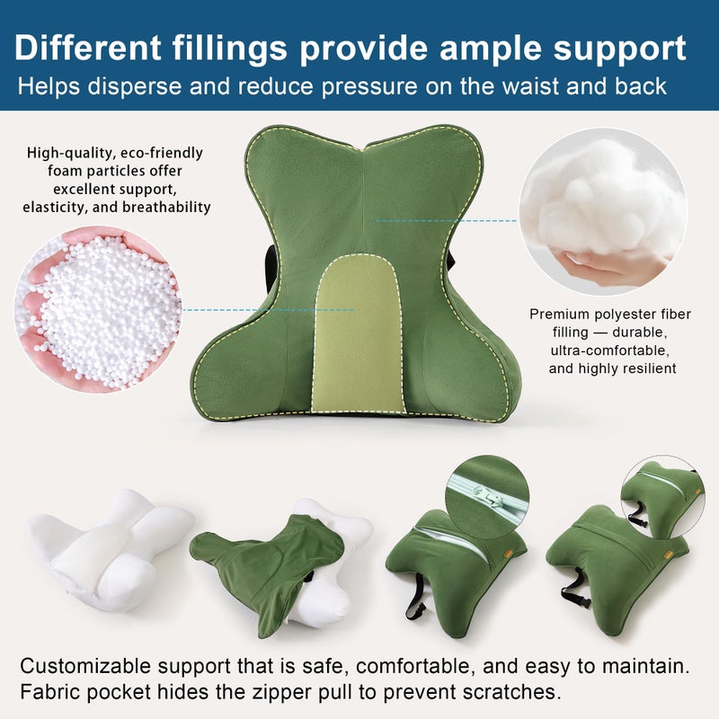 Ailuteie Lumbar Support Pillow(Pat. Pend) for Lower Back Pain Relief â€“ Multi-Functional Ergonomic Lumbar Cushion, Reading Pillow for Office Chair, Car Seat & Sofa,Olive Green - Image 3