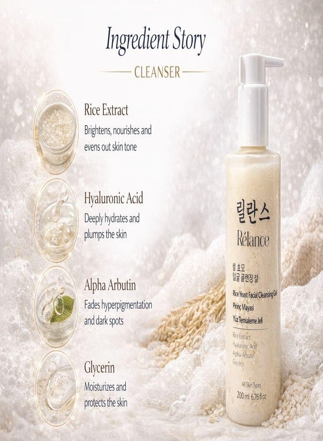 Relance Rélance Rice Yeast Facial Cleansing Gel, with Rice Extract, Hyaluronic Acid, Alpha-Arbutin, Glycerin, All Skin Types, 6.76 fl oz - Image 3