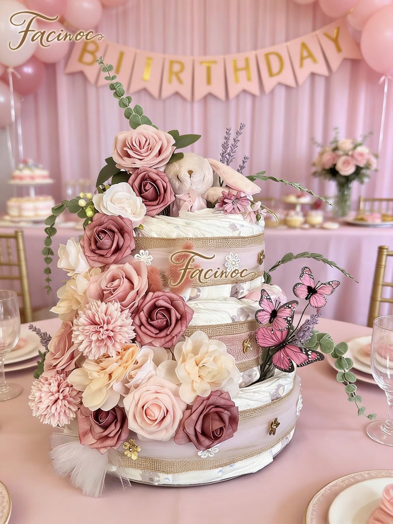 FACINOC Roses Artificial Flowers Pink Bouquets Box Set for DIY Bridal Wedding Shower Decorations Fake Floral Arrangements for Party Table Centerpieces Home Decor Indoor Outdoor Dusty Blush 19pcs - Image 3