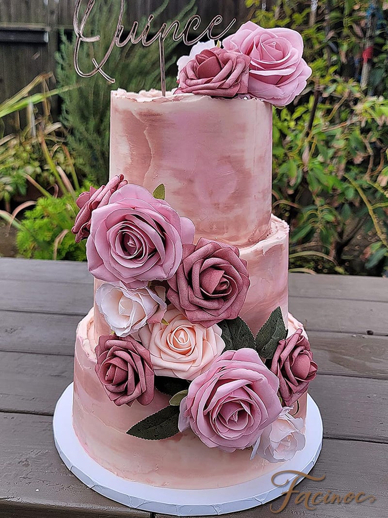 FACINOC Roses Artificial Flowers Pink Bouquets Box Set for DIY Bridal Wedding Shower Decorations Fake Floral Arrangements for Party Table Centerpieces Home Decor Indoor Outdoor Dusty Blush 19pcs - Image 2