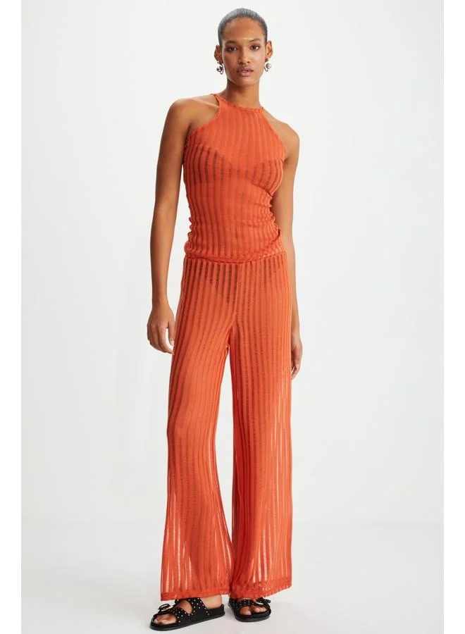 GRIMELANGE Grimelange Anemone Women's Orange Sleeveless Semi-Transparent Summer Orange Top