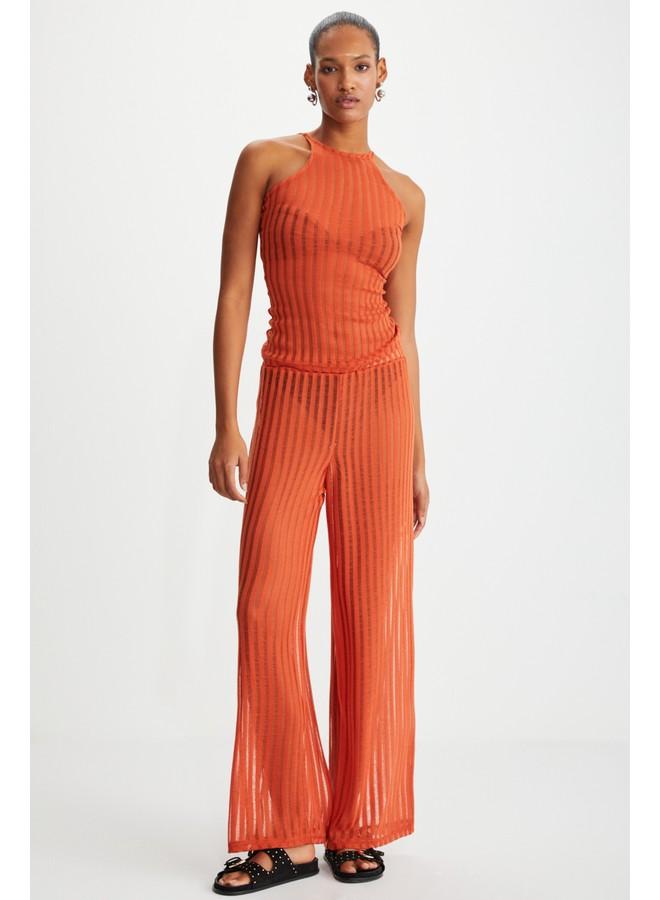 Grimelange Anemone Women's Orange Sleeveless Semi-Transparent Summer Orange Top - Image 4