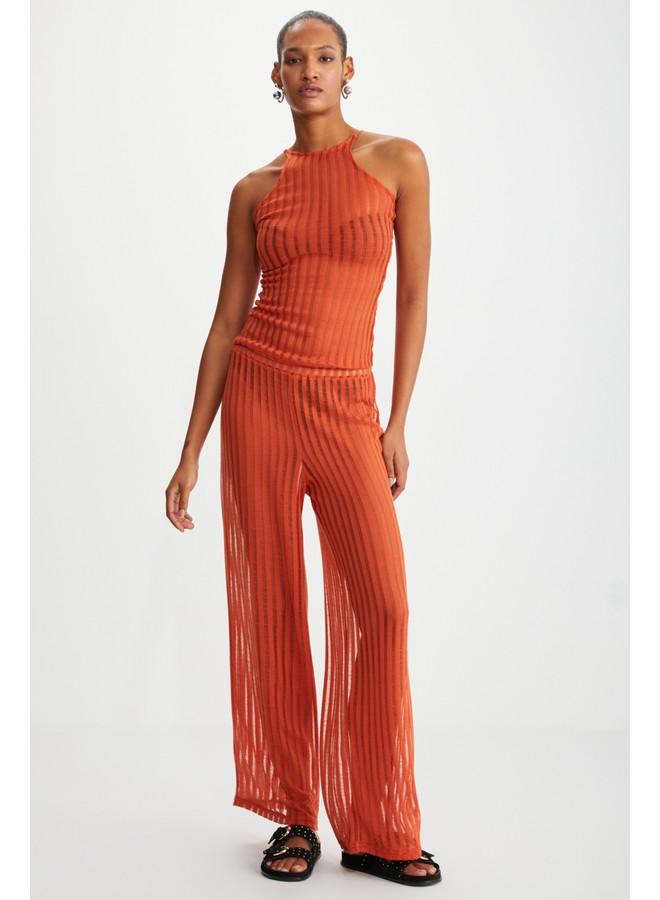 Grimelange Anemone Women's Orange Sleeveless Semi-Transparent Summer Orange Top - Image 3