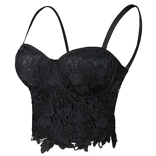 ELLACCI Women's Floral Lace Bustier Crop Top Gothic Corset Bra Tops Black Large - Image 1
