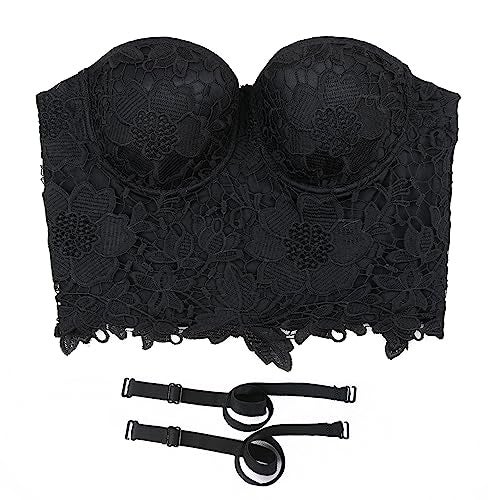 ELLACCI Women's Floral Lace Bustier Crop Top Gothic Corset Bra Tops Black Large - Image 3