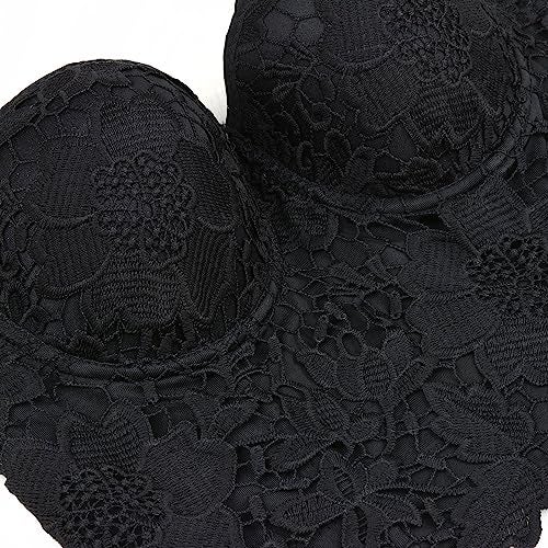 ELLACCI Women's Floral Lace Bustier Crop Top Gothic Corset Bra Tops Black Large - Image 4