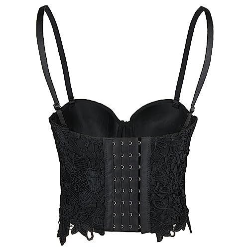 ELLACCI Women's Floral Lace Bustier Crop Top Gothic Corset Bra Tops Black Large - Image 2