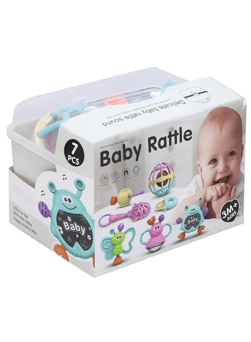 مجموعة خشخيشة للأطفال مكونة من 7 قطع من المطاط الناعم الحسي للاطفال الرضع وحديثي الولادة لون (رمادي) - Image 1