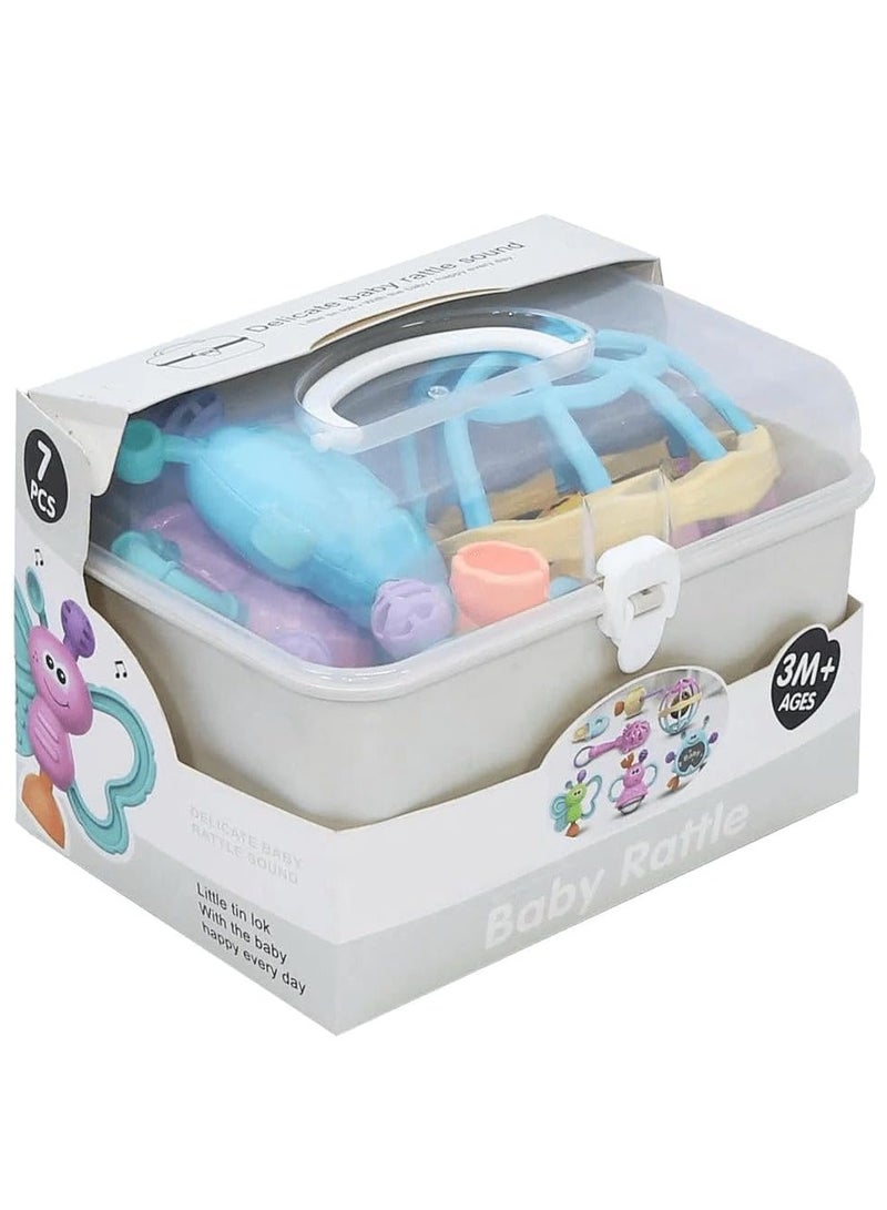 مجموعة خشخيشة للأطفال مكونة من 7 قطع من المطاط الناعم الحسي للاطفال الرضع وحديثي الولادة لون (رمادي) - Image 3