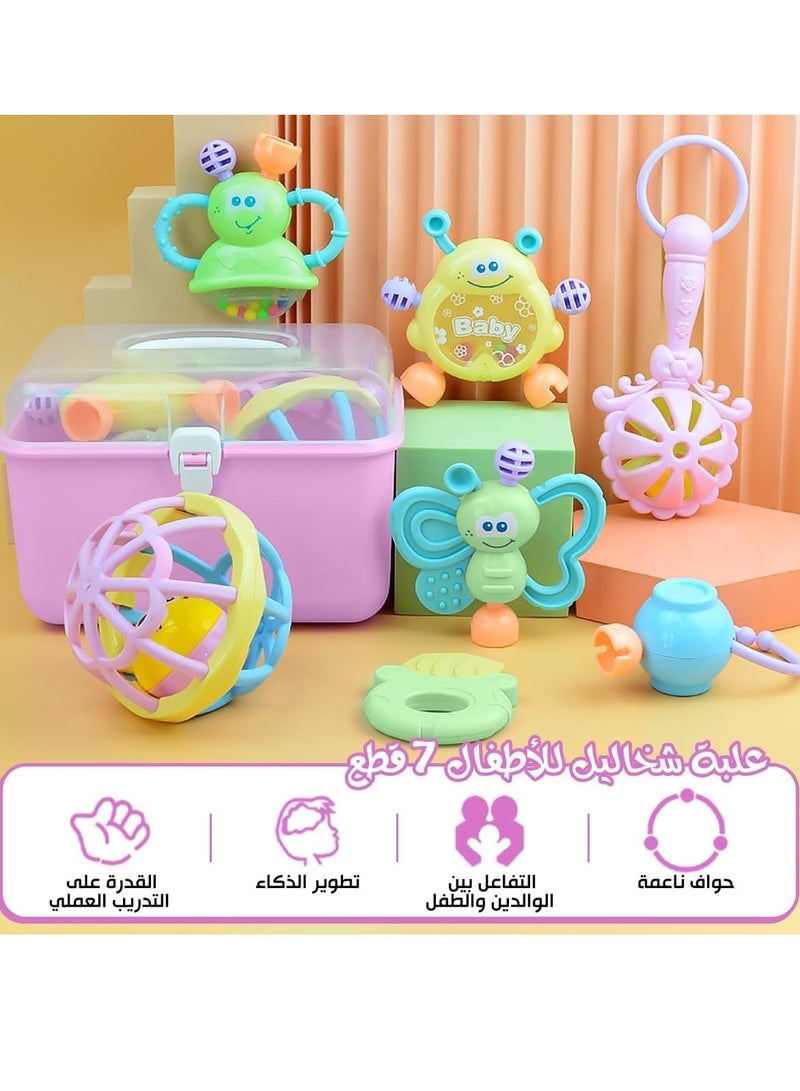 مجموعة خشخيشة للأطفال مكونة من 7 قطع من المطاط الناعم الحسي للاطفال الرضع وحديثي الولادة لون (رمادي) - Image 4