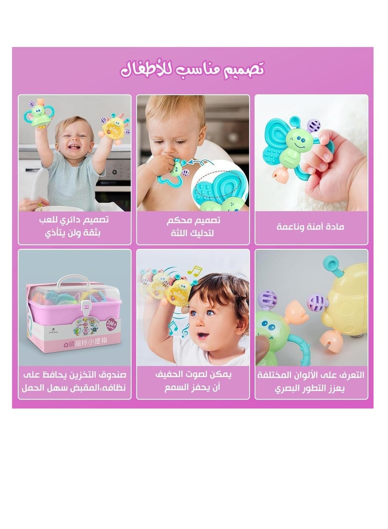 مجموعة خشخيشة للأطفال مكونة من 7 قطع من المطاط الناعم الحسي للاطفال الرضع وحديثي الولادة لون (رمادي) - Image 5