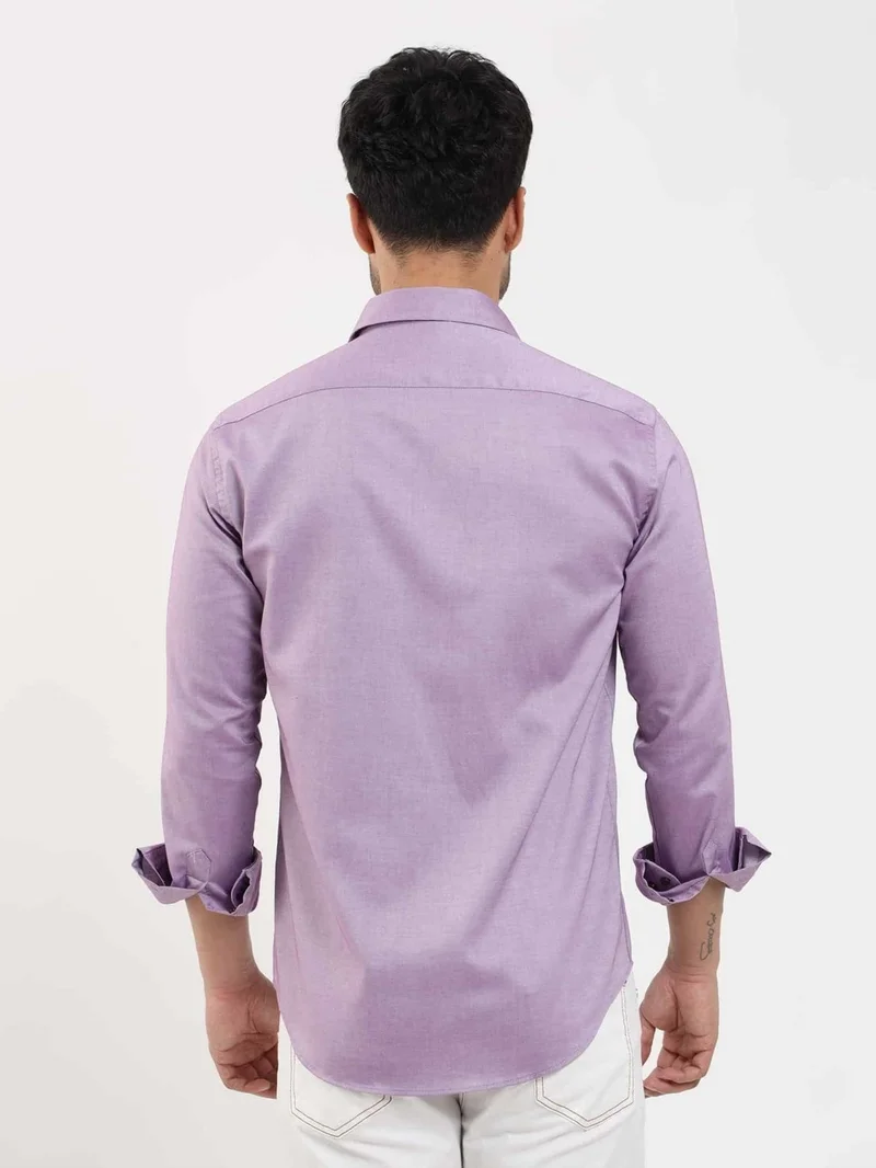Dufy Lilac Men's Slim Fit Plain Brent Button Collar Long Sleeve Shirt - 102464