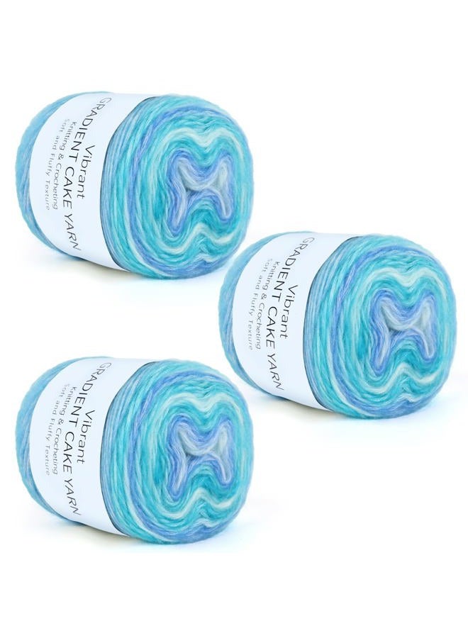 Aeelike Gradient Yarn for Crocheting, 3 Skeins Cake Yarns 100g (3.52 oz) 245m (267 Yards) # 3 Light Weight - Super Soft Ombré Fairyland Yarns for Making Colorful Crafts, Blue Green Gradient - Image 1