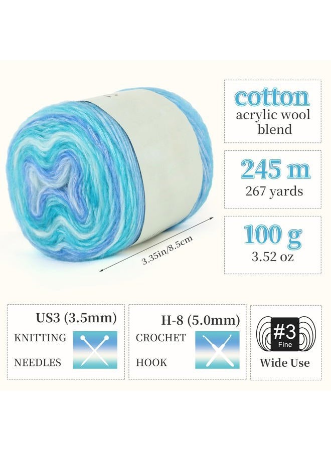 Aeelike Gradient Yarn for Crocheting, 3 Skeins Cake Yarns 100g (3.52 oz) 245m (267 Yards) # 3 Light Weight - Super Soft Ombré Fairyland Yarns for Making Colorful Crafts, Blue Green Gradient - Image 3