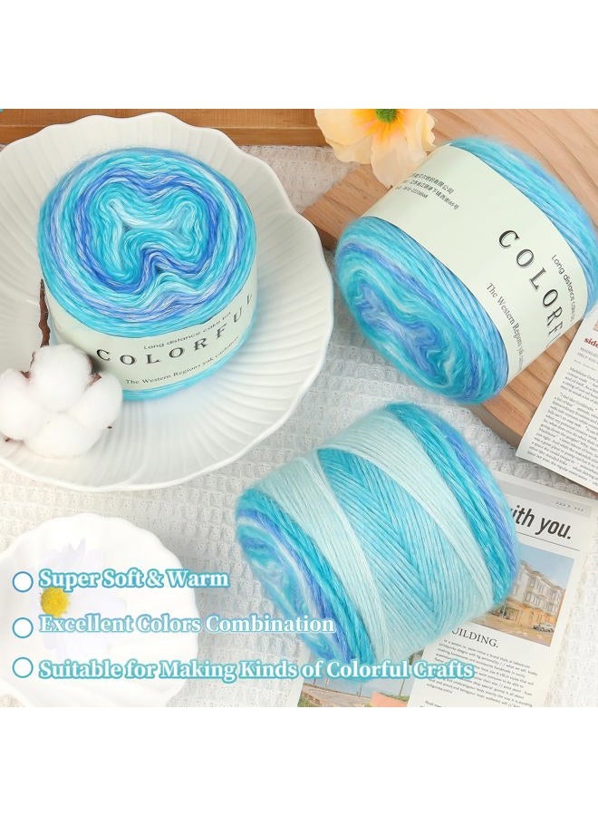Aeelike Gradient Yarn for Crocheting, 3 Skeins Cake Yarns 100g (3.52 oz) 245m (267 Yards) # 3 Light Weight - Super Soft Ombré Fairyland Yarns for Making Colorful Crafts, Blue Green Gradient - Image 4