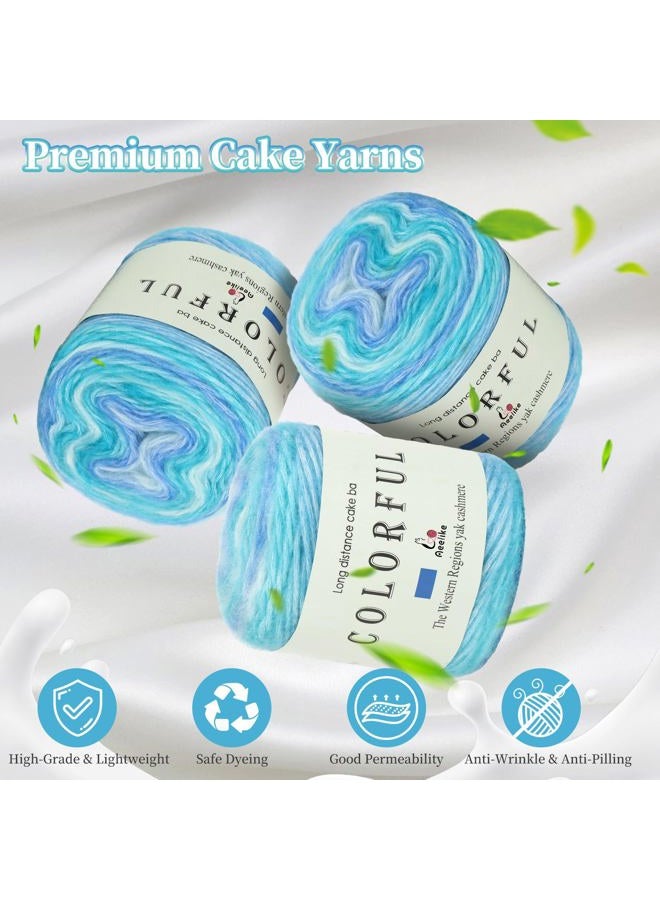 Aeelike Gradient Yarn for Crocheting, 3 Skeins Cake Yarns 100g (3.52 oz) 245m (267 Yards) # 3 Light Weight - Super Soft Ombré Fairyland Yarns for Making Colorful Crafts, Blue Green Gradient - Image 5