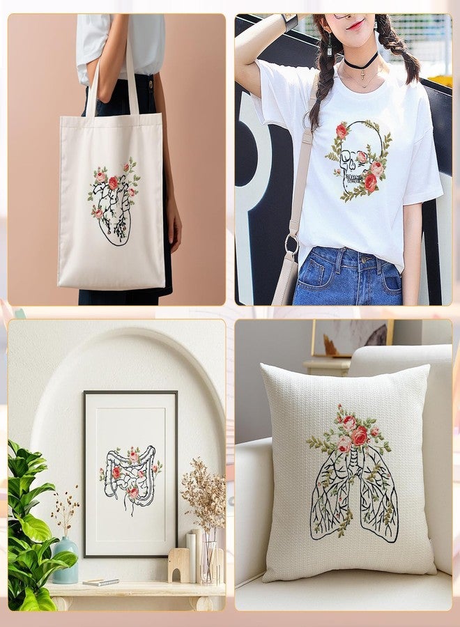 CMINAUS 5 Sets Skull Brain Heart Embroidery Kit, Embroidery Start Kit for Doctors Nurses with Pattern and Instructions, DIY Needlepoint Kit for Beginners, Cross Stitch Set for Adults Includes 2 Hoops - Image 4