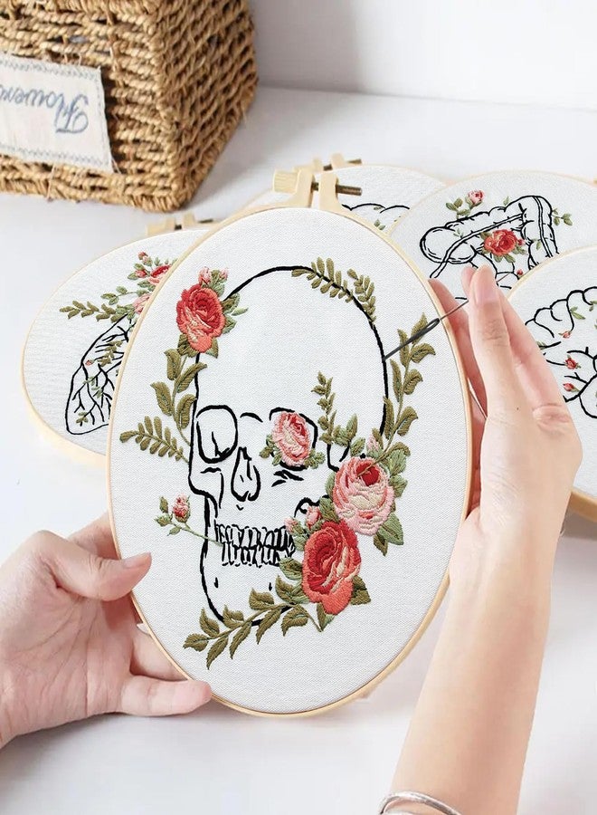 CMINAUS 5 Sets Skull Brain Heart Embroidery Kit, Embroidery Start Kit for Doctors Nurses with Pattern and Instructions, DIY Needlepoint Kit for Beginners, Cross Stitch Set for Adults Includes 2 Hoops - Image 5