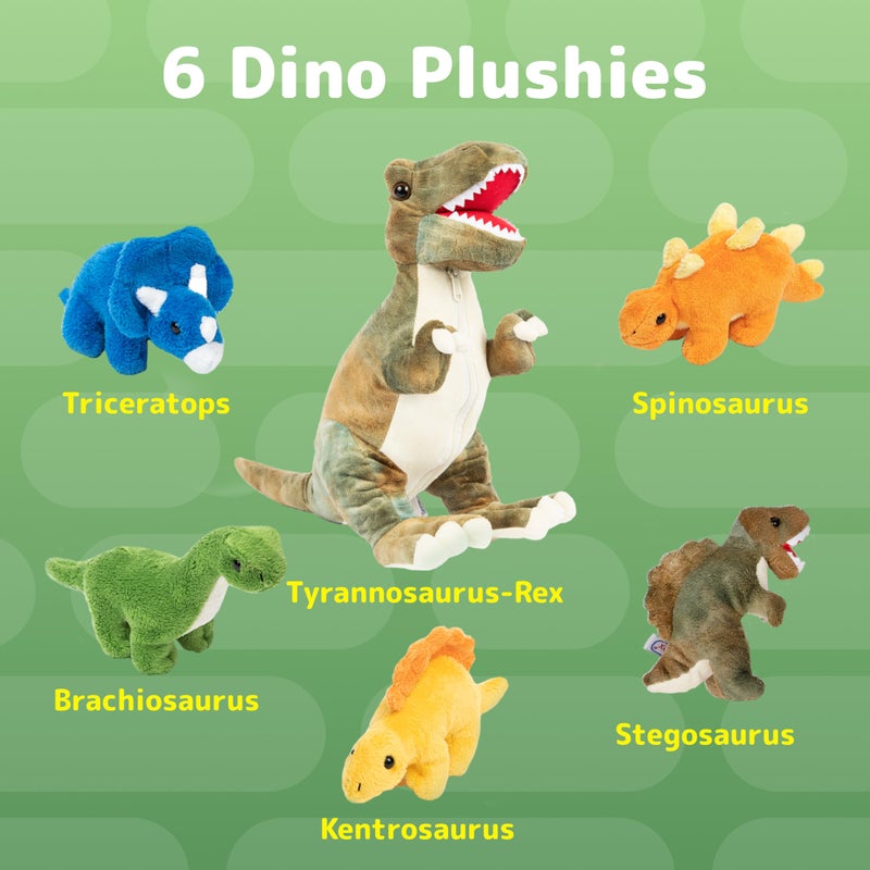 PREXTEX Dinosaur Stuffed Animal Set - Mommy T-Rex with 5 Plush Baby Dinosaurs Inside - Soft Dinosaurs Plush Toys for Kids 3 and Up - Portable Dinosaur Pillow Gift for Boys and Girls - Zipper Storage - Image 3