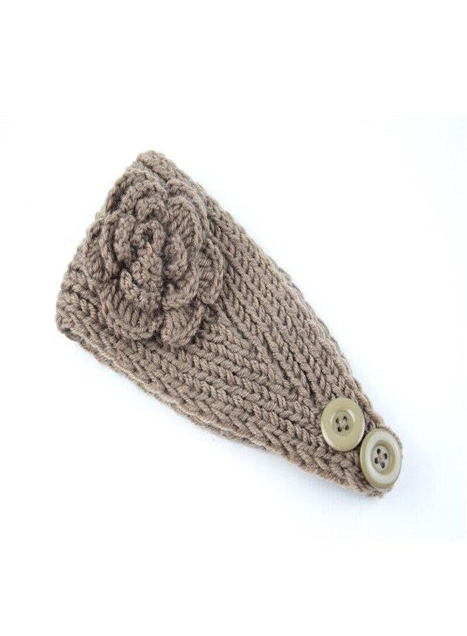 El Regalo's 1PC Winter Crochet Knitted Headwrap Headband with 3D flower & Button for Girls & Women- Ear Warmer Hair Muffs Band | Winter Designer Headbands for Teens & Women (Khakhi) - Image 2