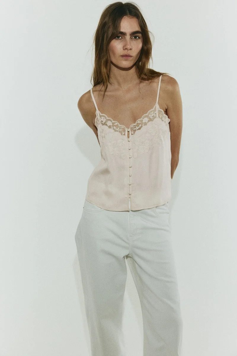 H&M Embroidered-detail viscose top