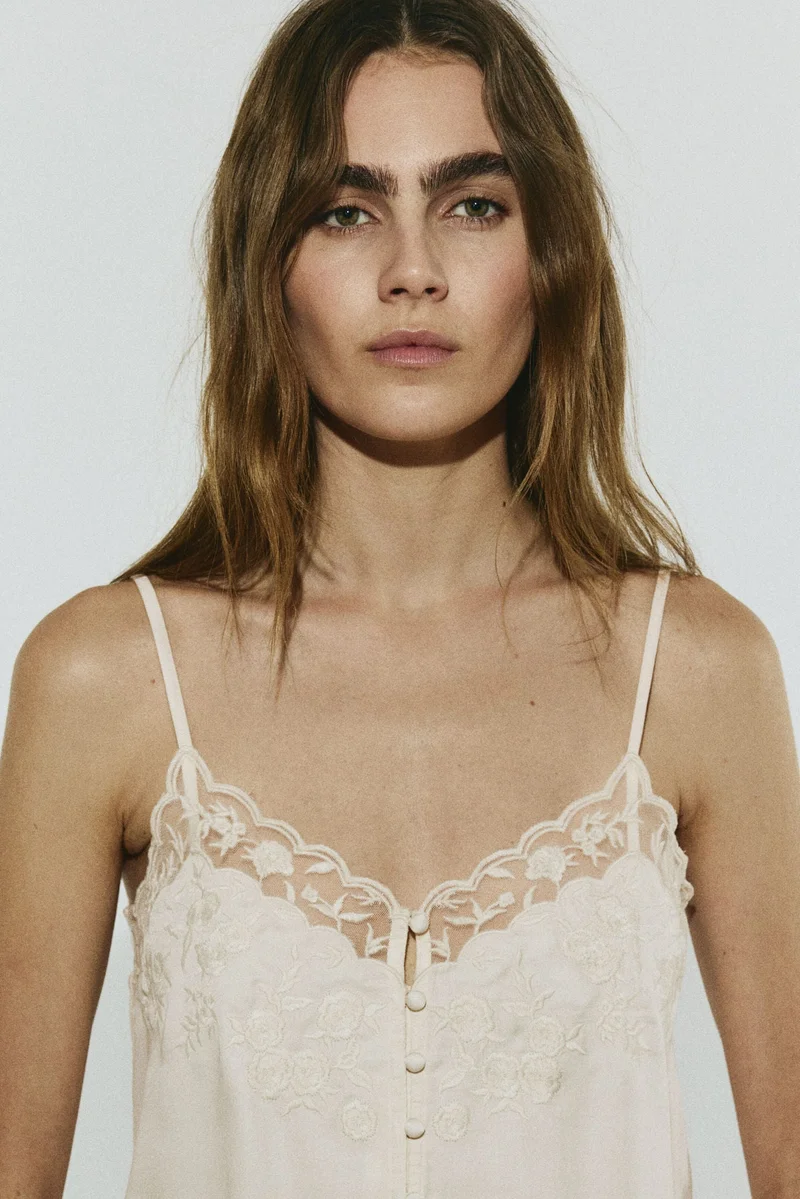 H&M Embroidered-detail viscose top