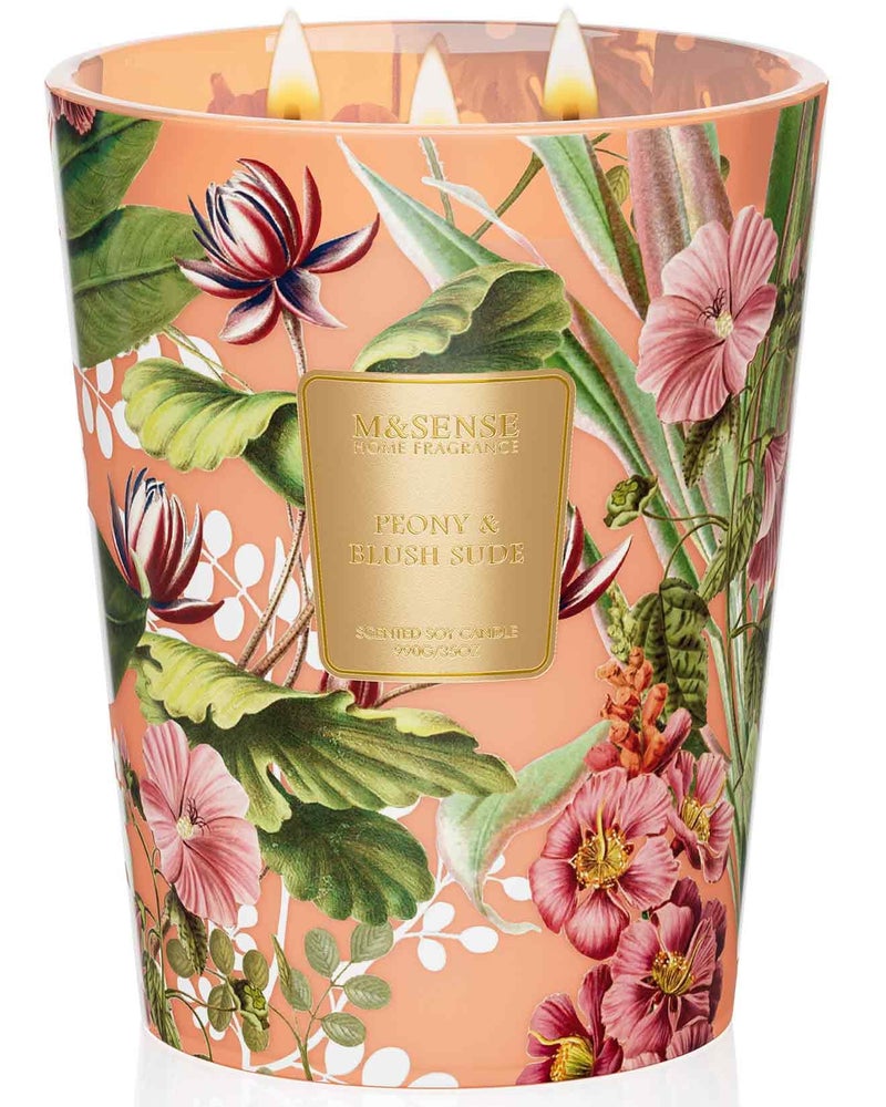 M&SENSE Large Soy Scented Candles Peony & Blush Sude, Non Toxic Natural Spring Candles 35oz 150 Hours Long Lasting Slow Burning, Unique Candle Gifts Cozy Room Decor for Women Men - Image 1