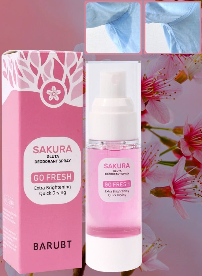 BARUBT بخاخ مزيل العرق ساكورا غلوتا بخاخ مزيل العرق تحت الإبط منعش مضاد للتعرق تفتيح إضافي يجف بسرعة مزيل للروائح نظيف تحت الإبط مزيل لرائحة الجسم بخاخ إزالة رائحة العرق 35 مل - Image 1
