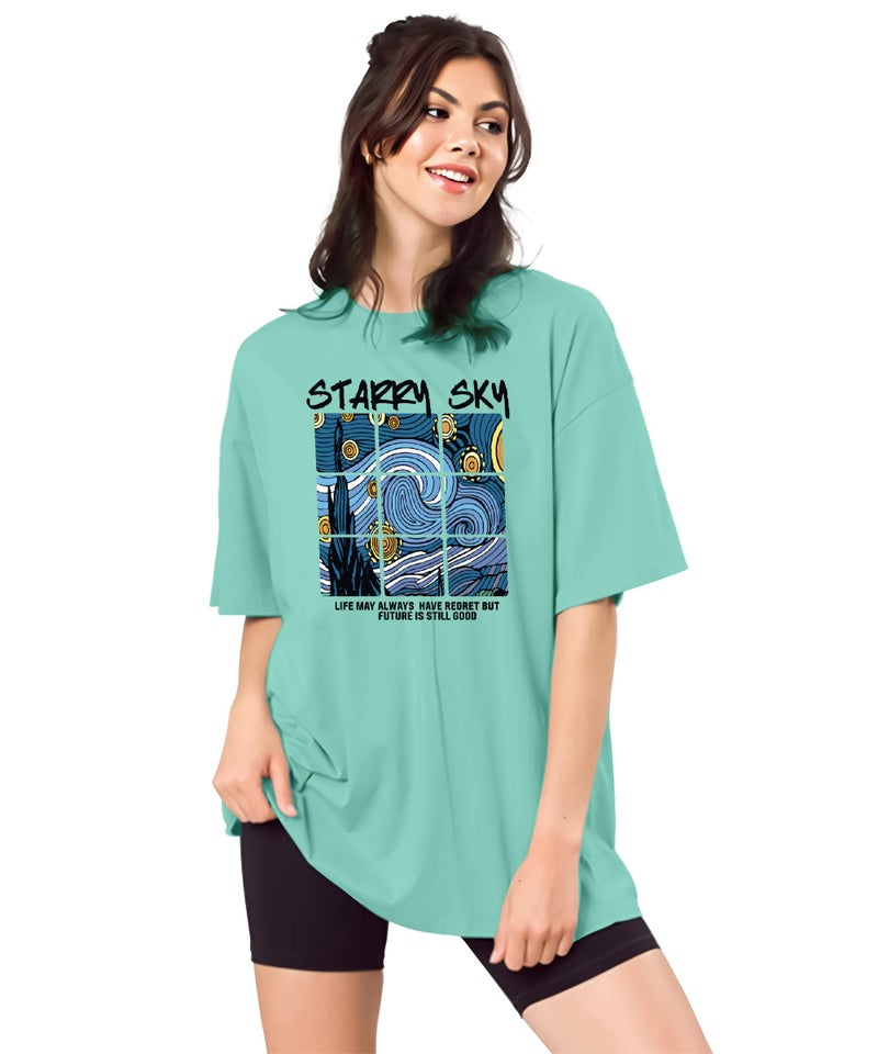 SHODOX® Women’s Cotton Blend Oversized Drop Shoulder Printed T-Shirt | Soft, Breathable & Light Weight | Loose Fit Stylish Top for Girls with Premium Graphic Print - Image 1