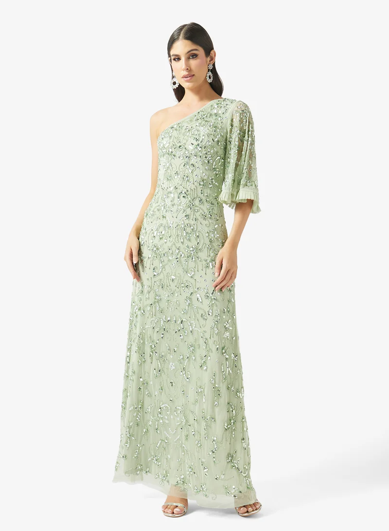 Sequin One Shoulder Maxi Dress