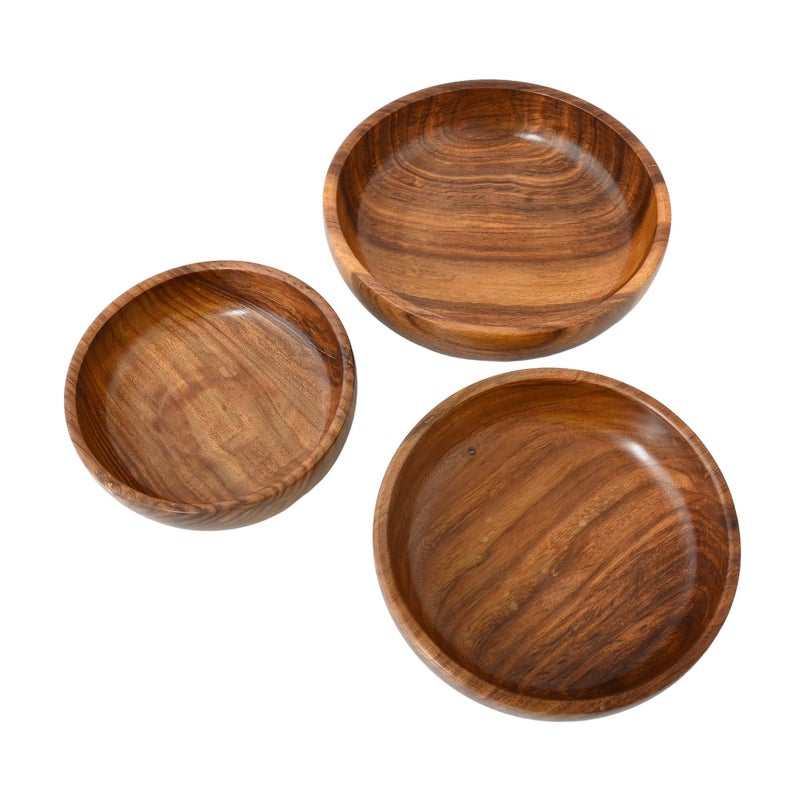 NATRIEL Stunning Wooden Bowl Set - Three Elegant Bowls for Serving and Display Bowl Serving Set (Pack of 3) - Image 5