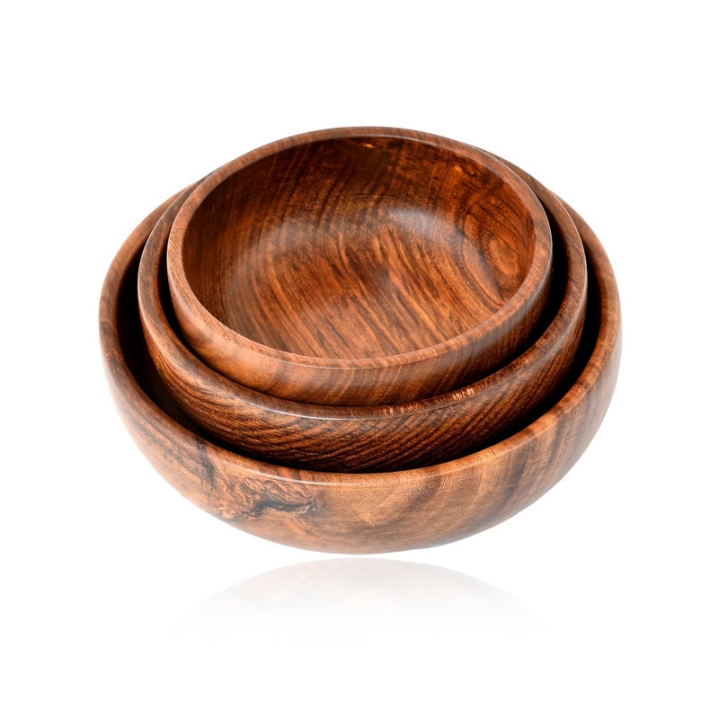 NATRIEL Stunning Wooden Bowl Set - Three Elegant Bowls for Serving and Display Bowl Serving Set (Pack of 3) - Image 1