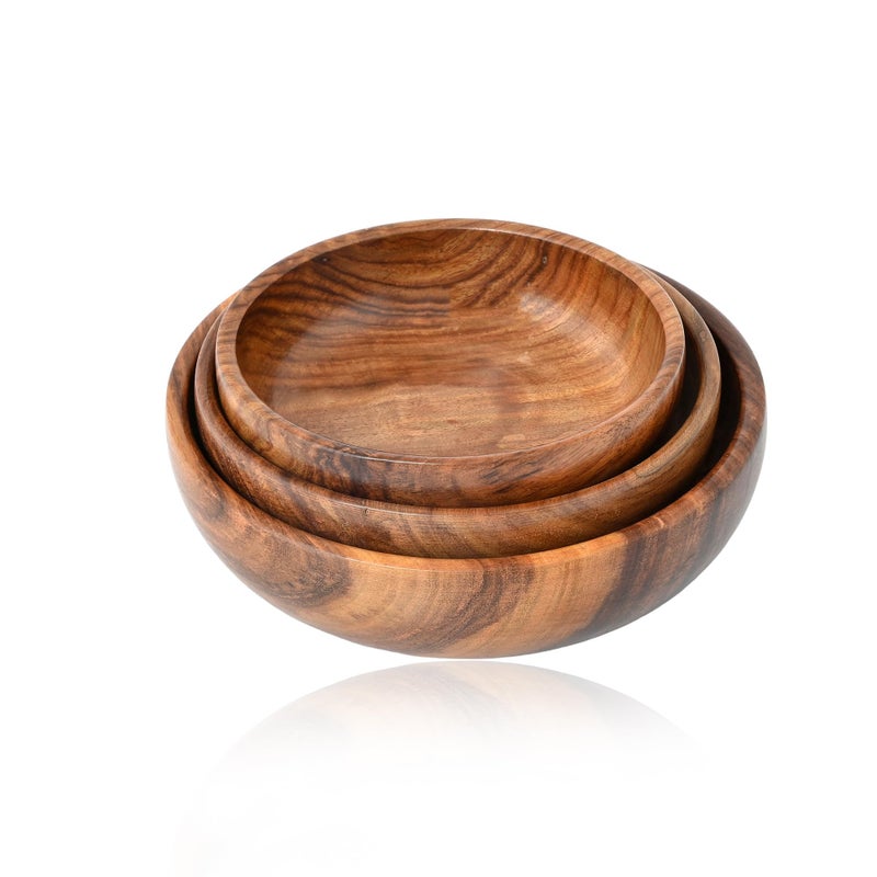 NATRIEL Stunning Wooden Bowl Set - Three Elegant Bowls for Serving and Display Bowl Serving Set (Pack of 3) - Image 3