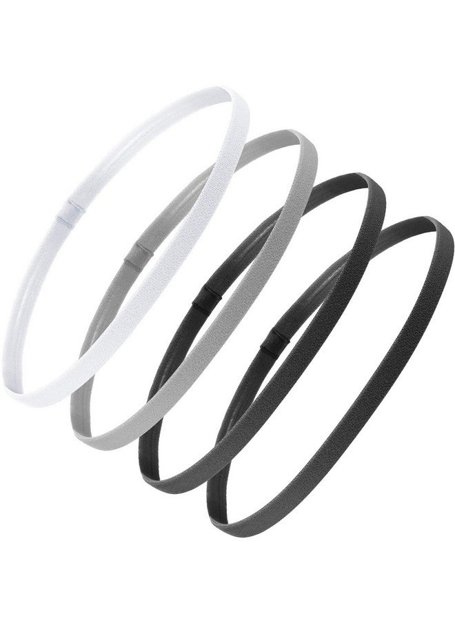 Bememo 4 Pieces Thick Nonslip Elastic Sport Headbands Hair Headbands For Women And Men (Black Gray White) - Image 1