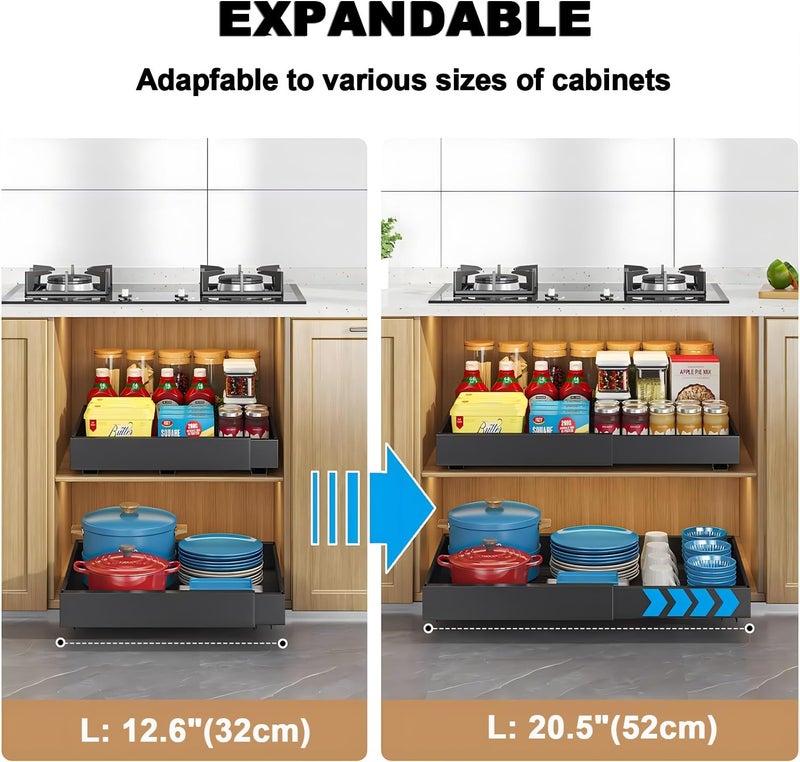 FOREENIU Expandable Cabinet Organizer Drawer,Pull Out Cabinet Organizer，(12.6"-20.5") Heavy Duty Slide out Draw,rs Fixed with Adhesive Nano Film for Kitchen Base Cabinet Organization,Pantry,Bathroom (Black) - Image 4
