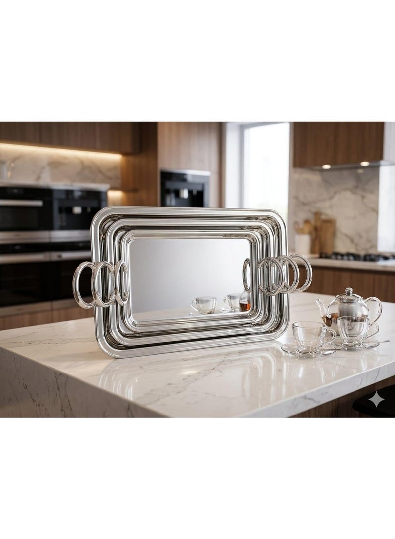 طقم صواني ستانلس ستيل فضي أنيق – 3 قطع بتصميم عملي وفاخر - Image 1