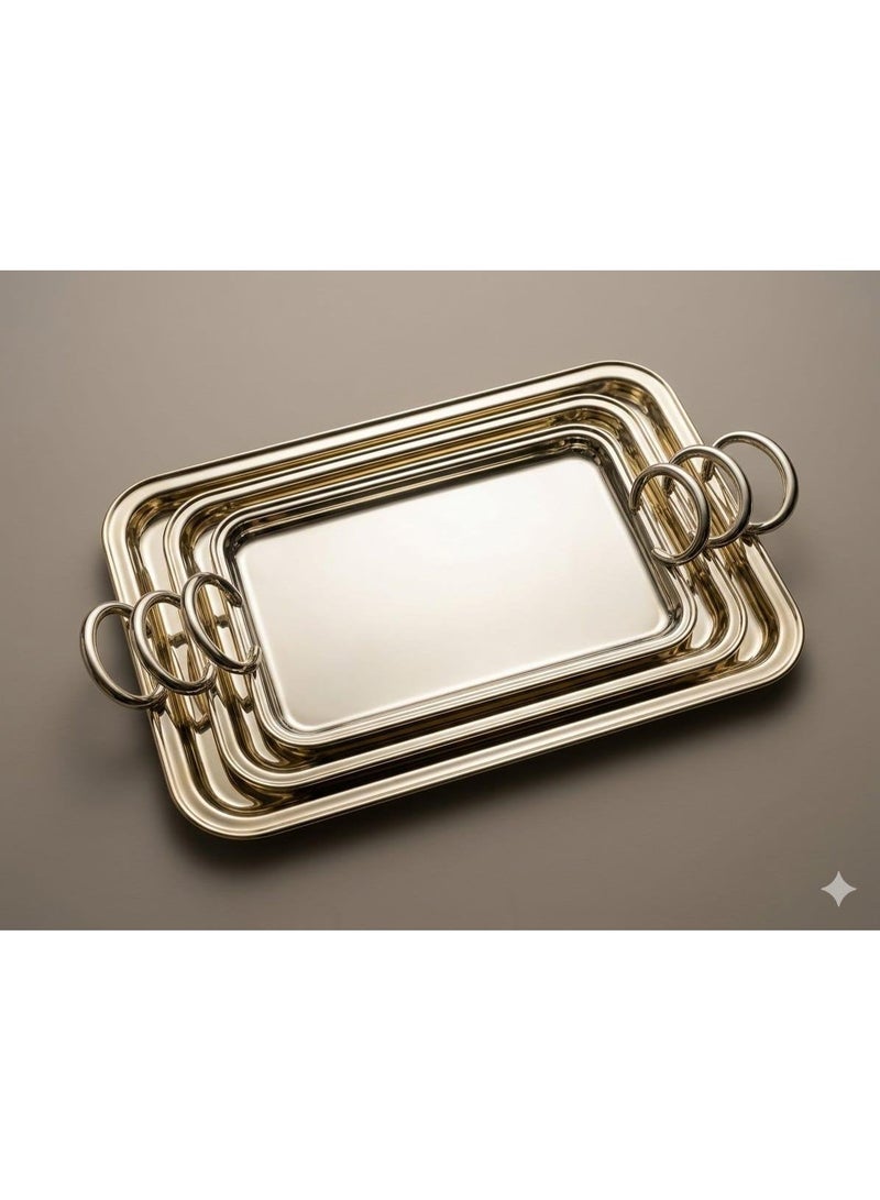 طقم صواني ستانلس ستيل فضي أنيق – 3 قطع بتصميم عملي وفاخر - Image 2